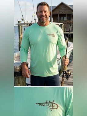 NWOT Reel Life Men's Long Sleeve Performance Tee Rash guard Swim Shirt